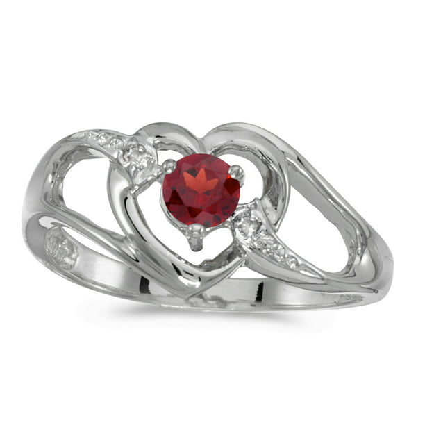 Details about   14k White Gold Round Garnet And Diamond Heart Ring